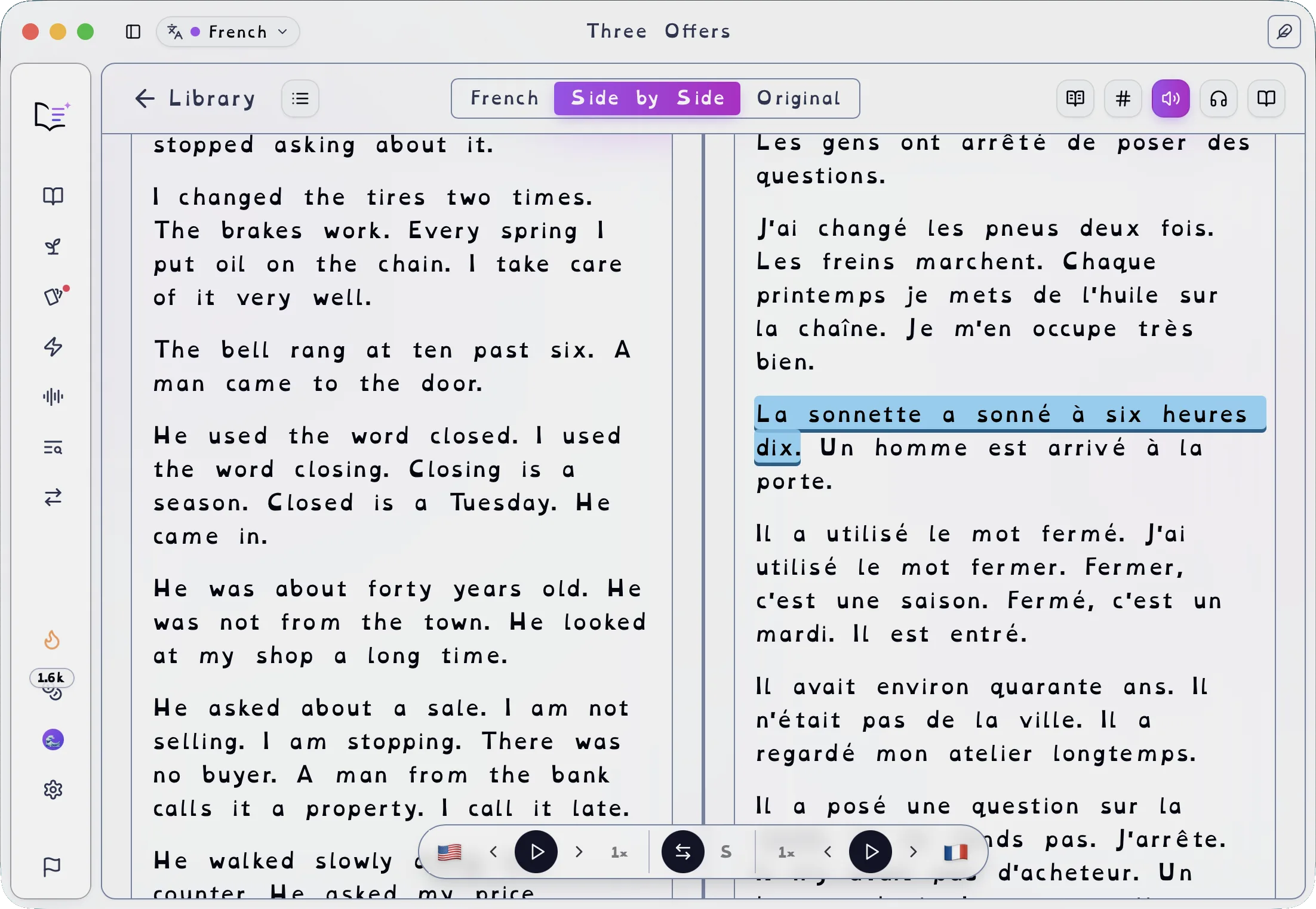 The reader with OpenDyslexic applied across the whole app and high contrast turned on: pure white panels, black text, hard borders and saturated controls.